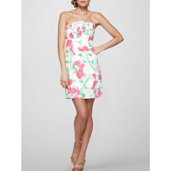 Lilly Pulitzer Classic White Had Me A Blast Floral Strapless women Dress Size 8 - Picture 2 of 14